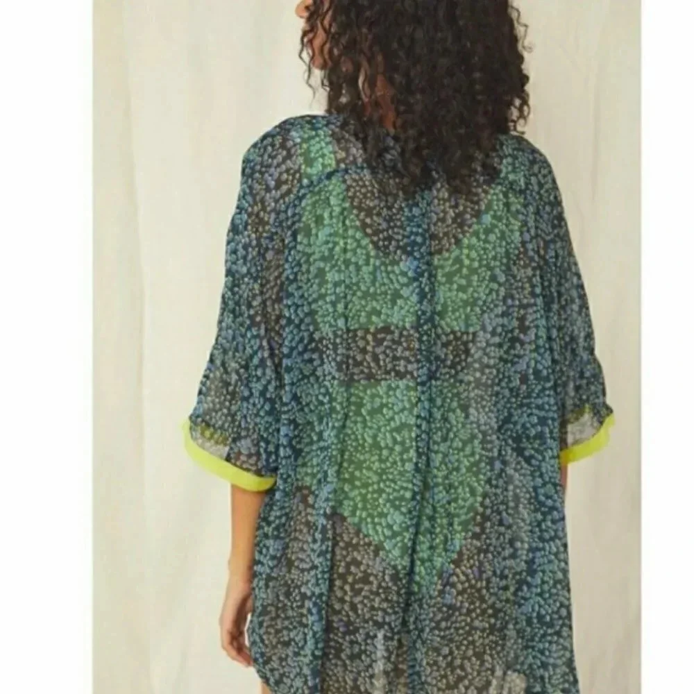 NEW Free People Sleepin' In Shirt Swim Coverup Blue Green M